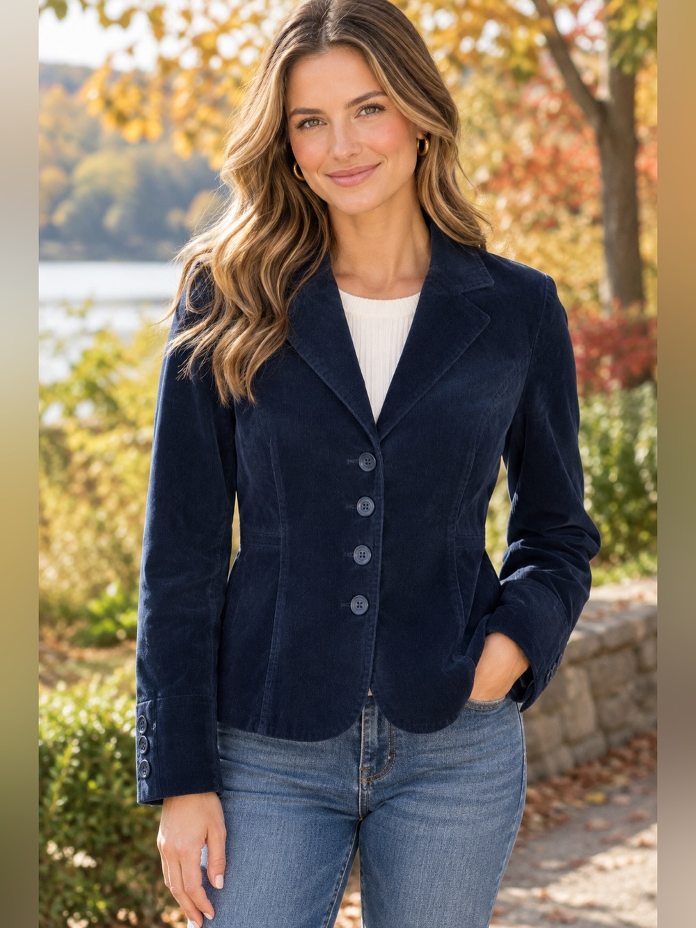 Vince Navy Blue Velvet Blazer Jacket Cotton Button Front Size 6 or Small